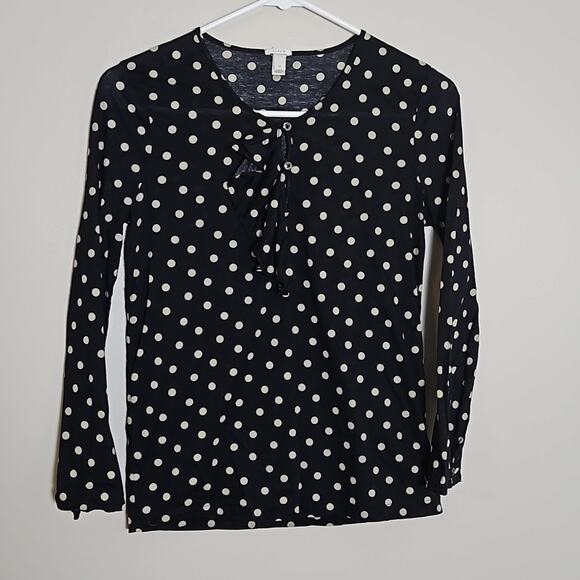 J Crew Tan & Black Polka Dot Ruffle Top Sz XS - Picture 2 of 10